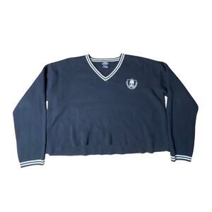 Social Collision "Skull & Crossbones" Black Cropped Knit Sweater Size M